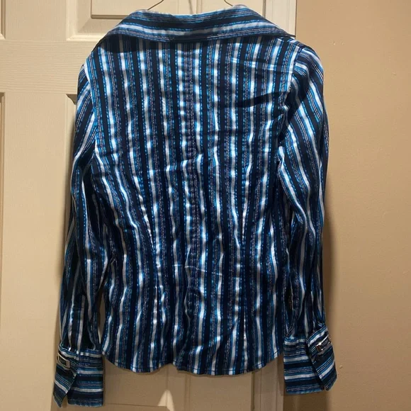 Alfani Women’s Blue Striped Shirt - Picture 2 of 5
